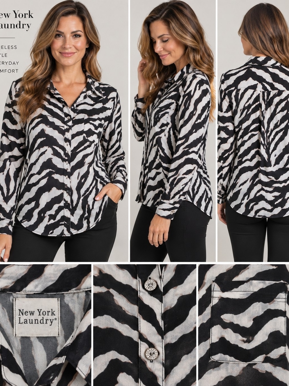 New York Laundry Black & White Zebra Print Button-Up Blouse
